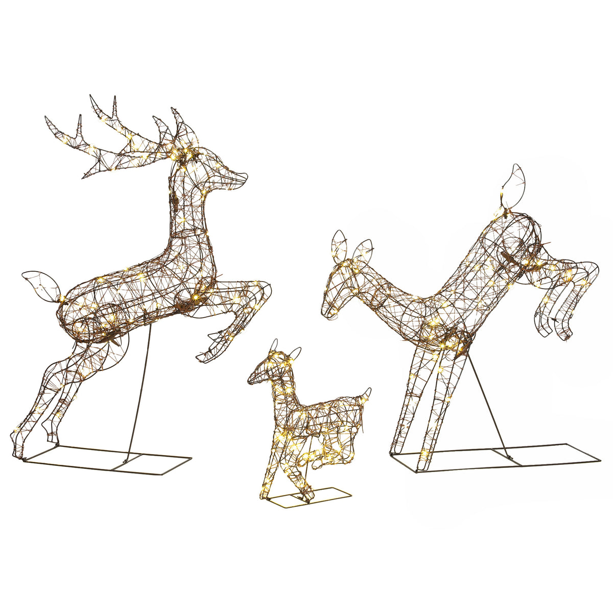 Photo of Outsunny 3-Piece Light Up Deer Family Set of 3, Lighted Reindeer Christmas Decorations Outdoor with 200 LED Lights, Brown in Brown colour on a white background