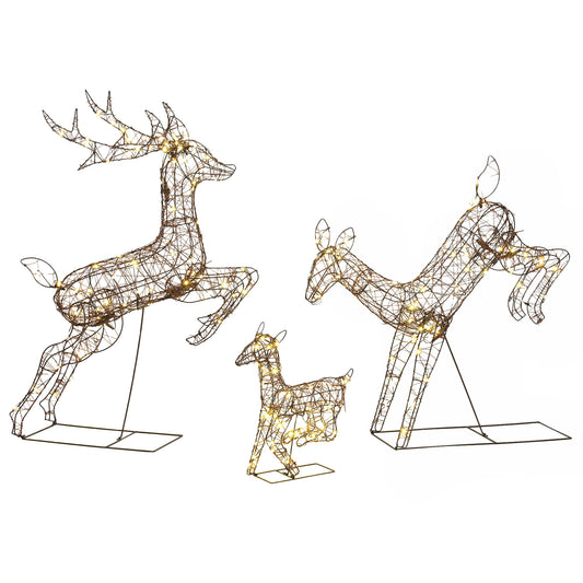 Photo of Outsunny 3-Piece Light Up Deer Family Set of 3, Lighted Reindeer Christmas Decorations Outdoor with 200 LED Lights, Brown in Brown colour on a white background