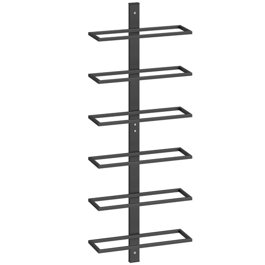 Photo of HOMCOM Wall Mounted Wine Rack, 6 Tier Metal Wine Display Rack, Storage Holder for Kitchen, Black in Black colour on a white background