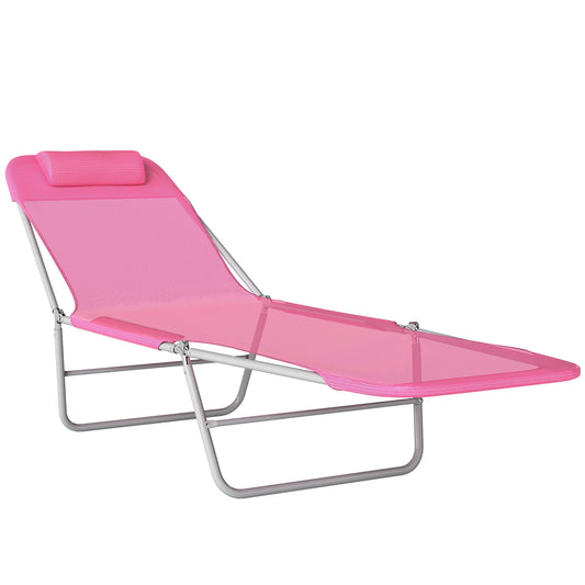 Photo of Outsunny Folding Sun Lounger with Head Pillow - Pink in Pink colour on a white background
