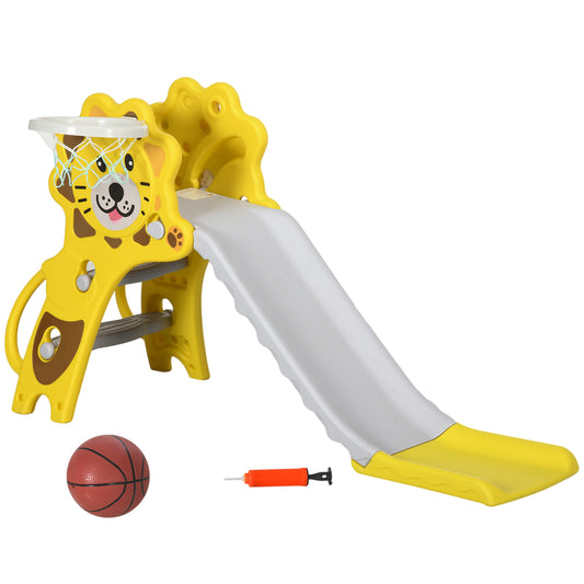 Photo of AIYAPLAY Baby Slide with Basketball Hoop, Climber, Easy to Assemble Kids Slide for Indoor Use, for Ages 18-36 Months - Yellow in Yellow colour on a white background