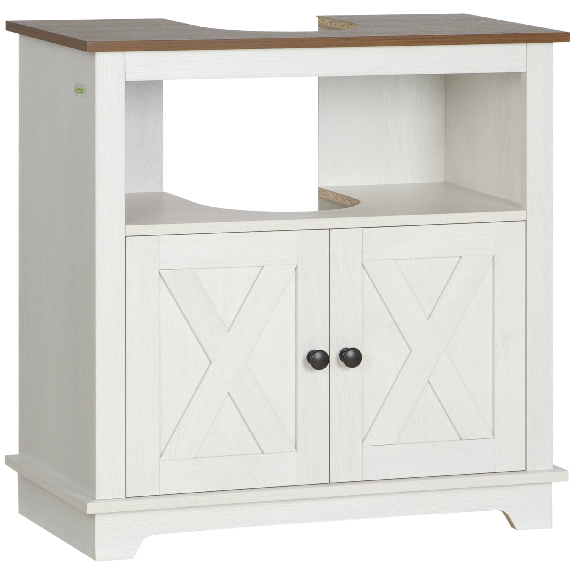 Photo of kleankin Under Sink Cabinet Bathroom Vanity Unit with Double Doors and Storage Shelves, 60 x 30 x 60cm, White in White colour on a white background