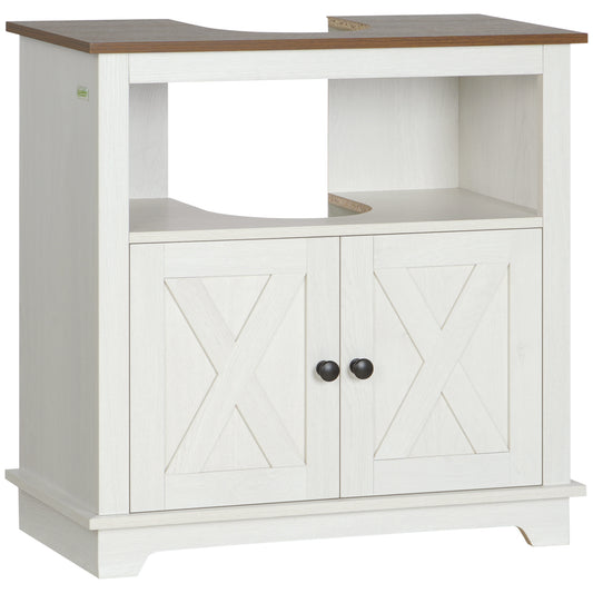 Photo of kleankin Under Sink Cabinet Bathroom Vanity Unit with Double Doors and Storage Shelves, 60 x 30 x 60cm, White in White colour on a white background