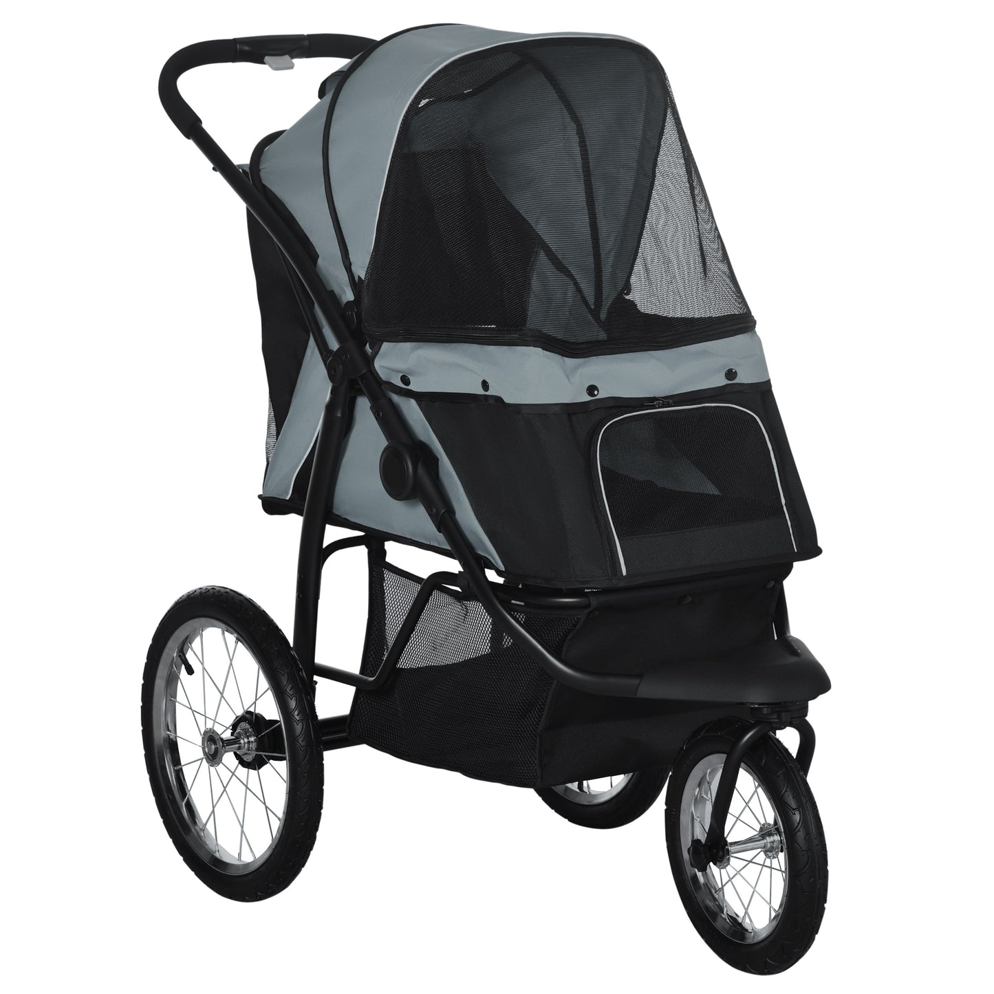 Photo of PawHut Foldable Pet stroller, Dog Buggy with Three Wheels, for Small/Medium Dogs, Grey in Grey colour on a white background