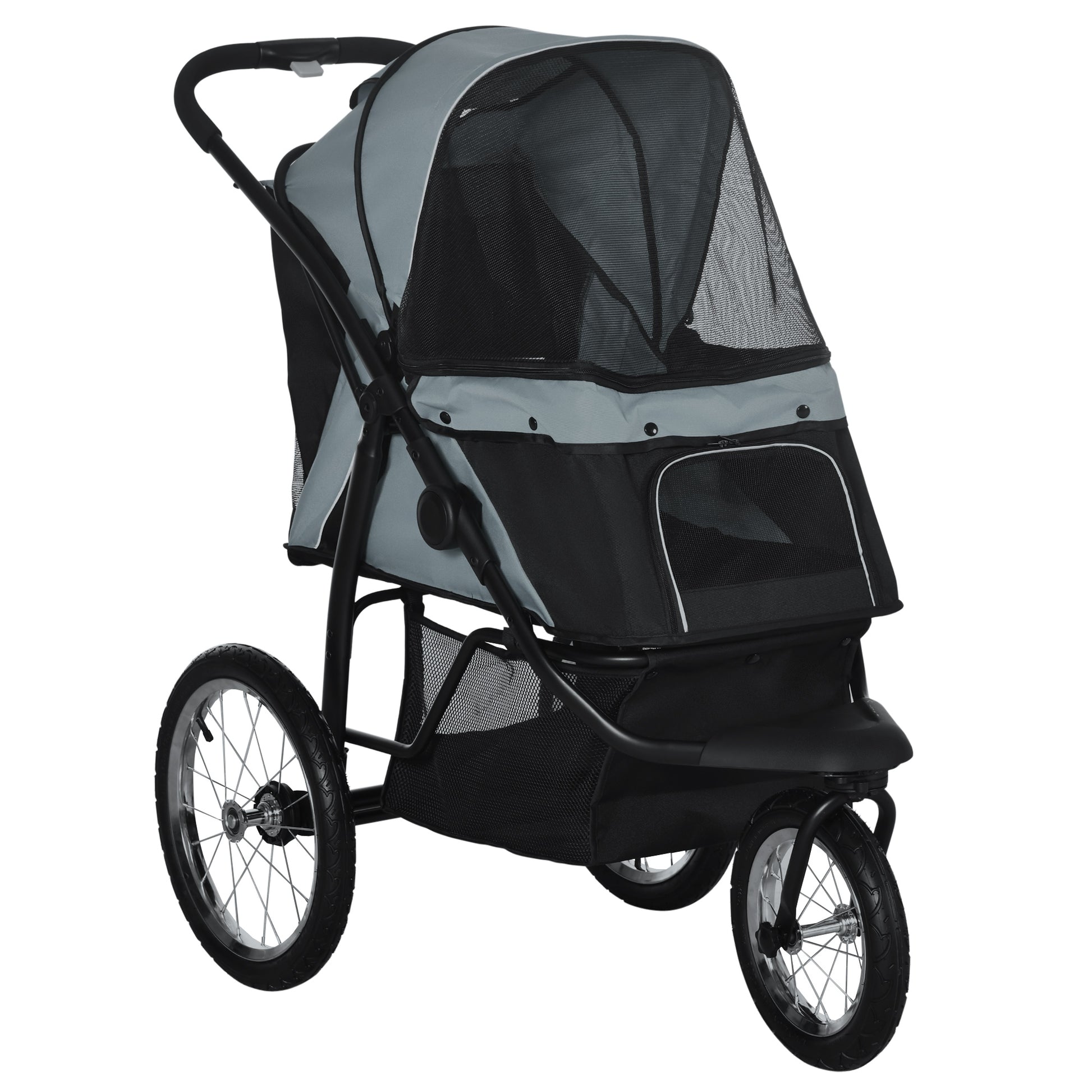Photo of PawHut Foldable Pet stroller, Dog Buggy with Three Wheels, for Small/Medium Dogs, Grey in Grey colour on a white background