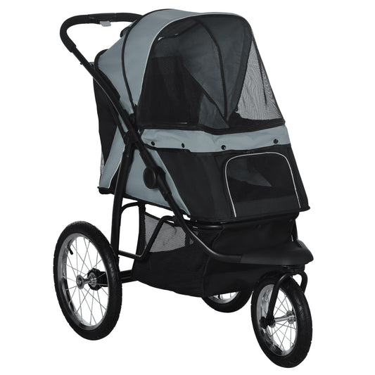 Photo of PawHut Foldable Pet stroller, Dog Buggy with Three Wheels, for Small/Medium Dogs, Grey in Grey colour on a white background