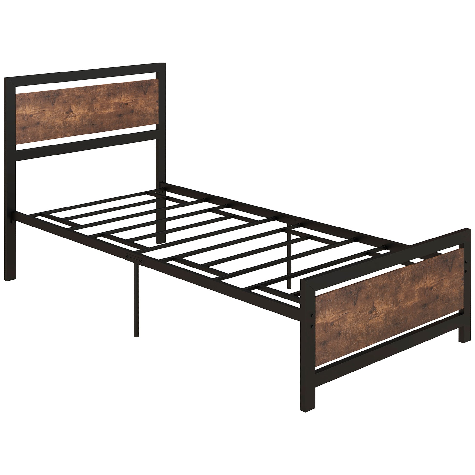 Photo of HOMCOM Single Size Metal Bed Frame with Headboard & Footboard, Strong Slat Support Solid Bedstead Base w/ Underbed Storage Space, Bedroom Furniture For Adults in Adults colour on a white background