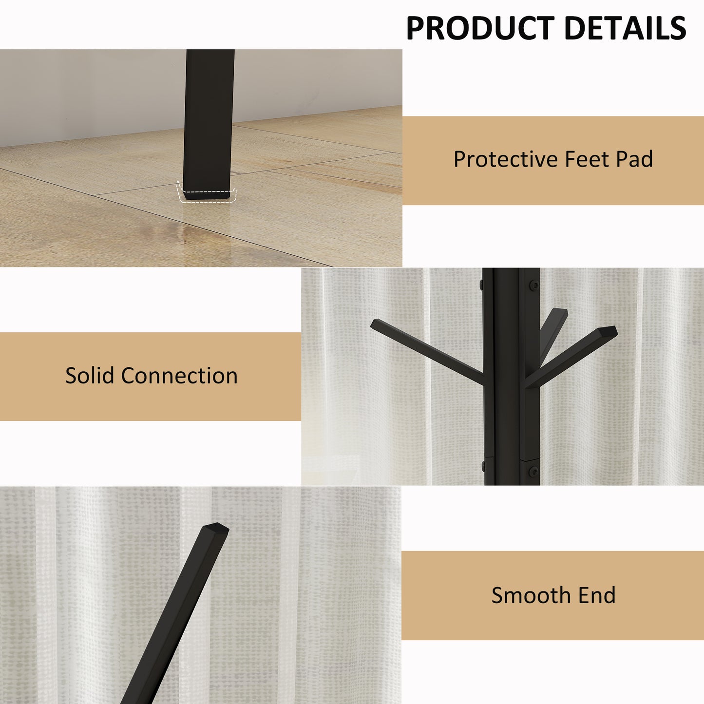 HOMCOM Freestanding Metal Coat Rack Stand 9 Hooks Clothes Tree with 1 Shelf Hat Display Hall Tree Hanger Bag Umbrella Hanging Organiser Black
