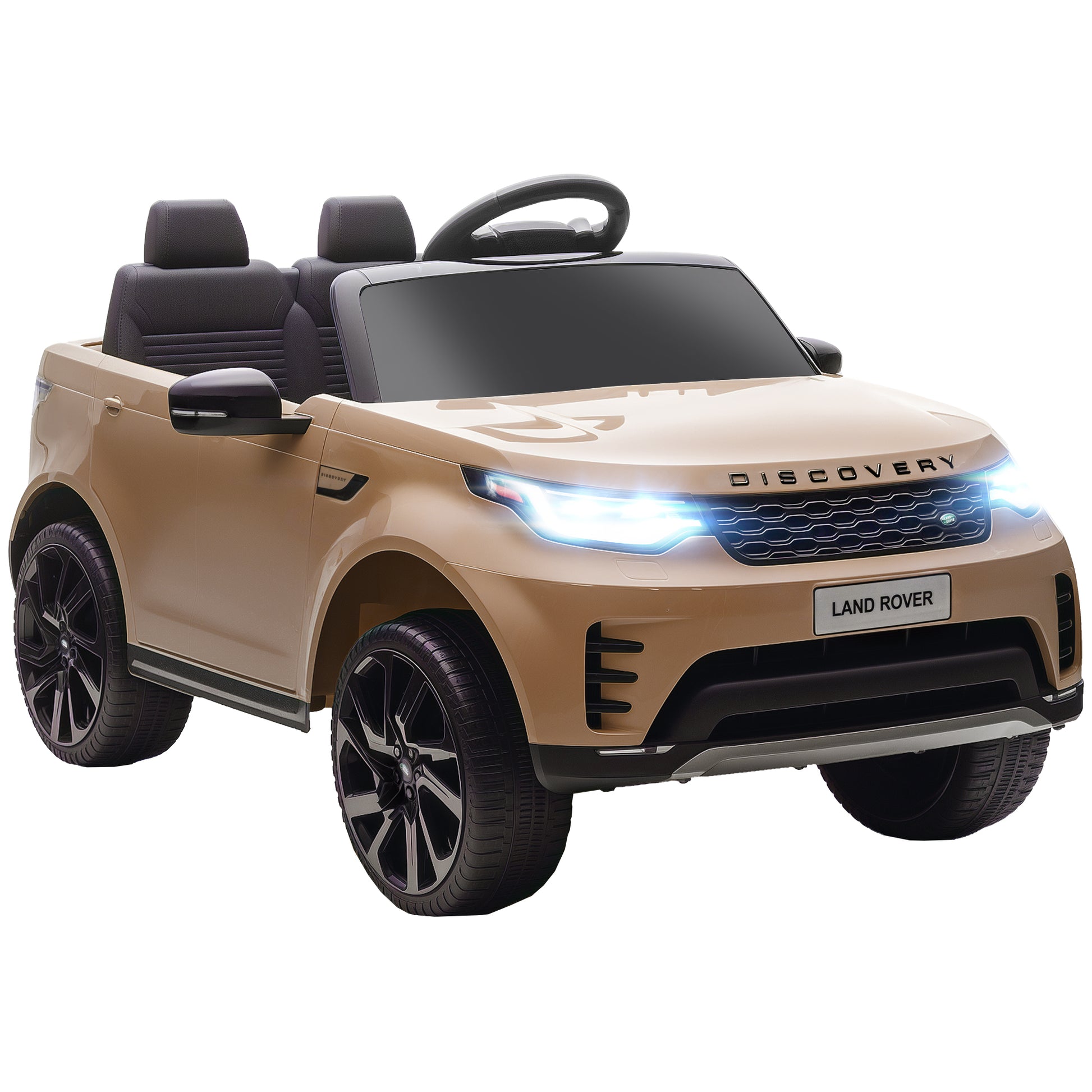 Photo of AIYAPLAY Land Rover Discovery Licensed 12V Kids Electric Car with Remote, 4 Wheel Suspension, Slow Start, Lights, Music, Khaki in Khaki colour on a white background