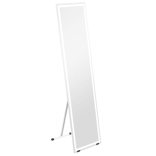 HOMCOM white standing dressing mirror with slim frame and rear support stand