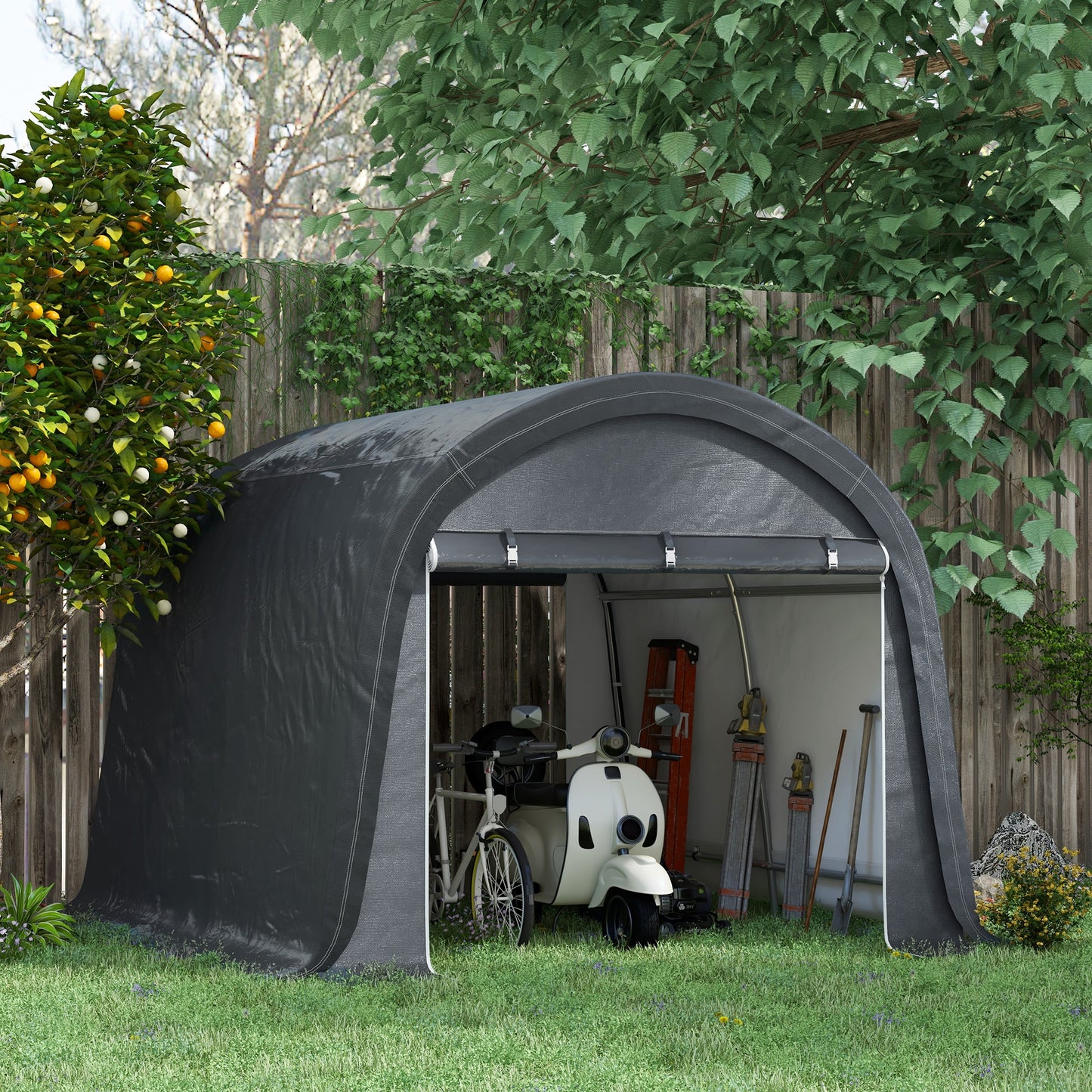 Outsunny 3 x 3(m) Garden Storage Tent, Heavy Duty Outdoor Shed with 2 Doors, Waterproof Portable Shed Storage Shelter with Galvanised Steel Frame for Bike, Motorcycle, Garden Tools, Grey