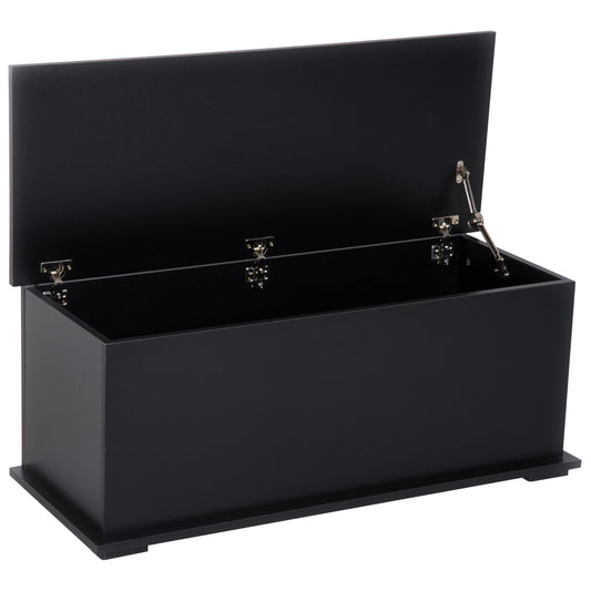 Photo of HOMCOM 113L Storage Chest, Storage Box with Flip-Top Lid and 2 Safety Hinges, Storage Trunk for Living Room, Entryway, 100 x 40 x 40 cm, Black in Black colour on a white background