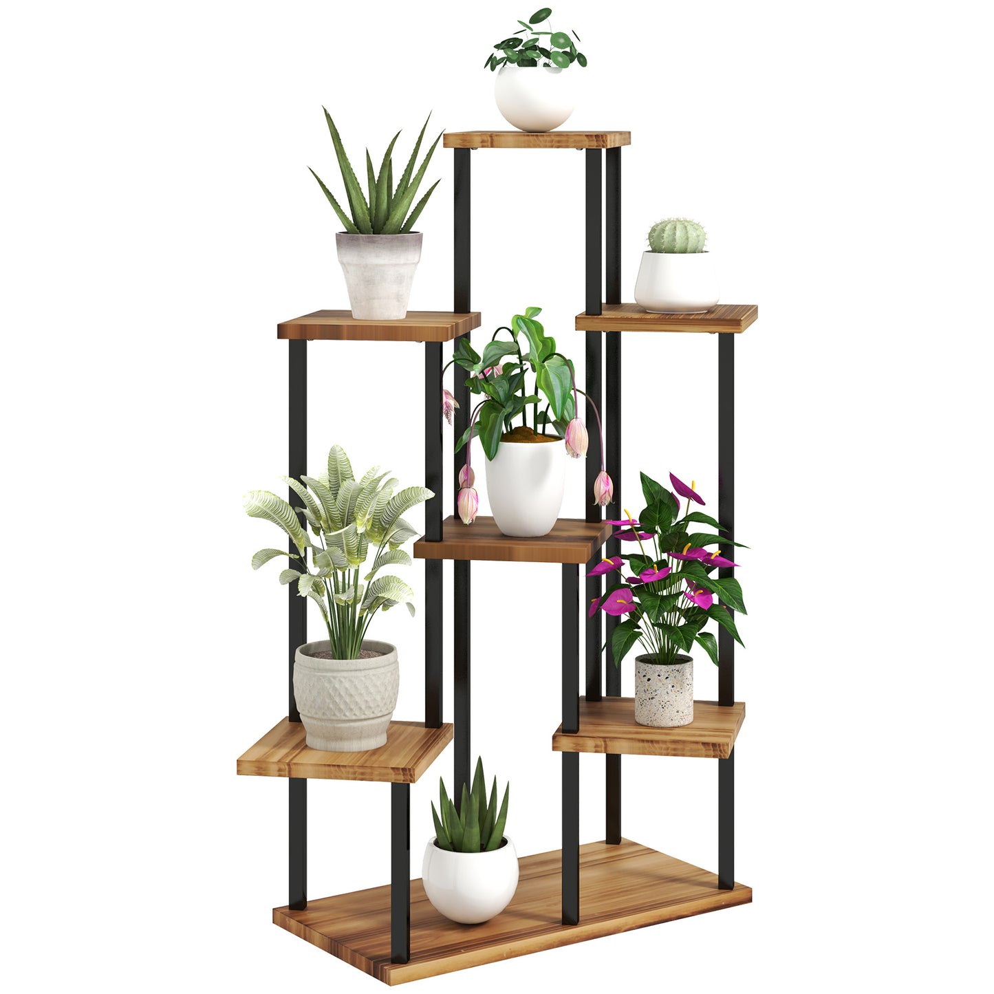Photo of Outsunny Seven Wooden Shelf Plant Stand in Stand colour on a white background