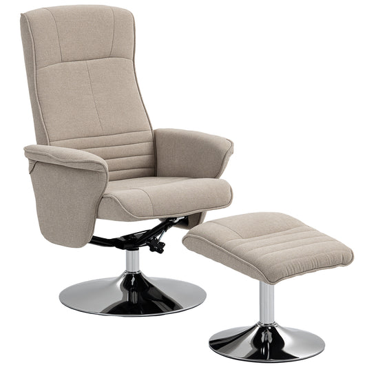 Photo of HOMCOM Swivel Recliner Chair with Footstool, Velvet Recliner Armchair with Ottoman, Steel Base, Upholstered Reclining Chair for Living Room, Bedroom, Office, Beige in Beige colour on a white background