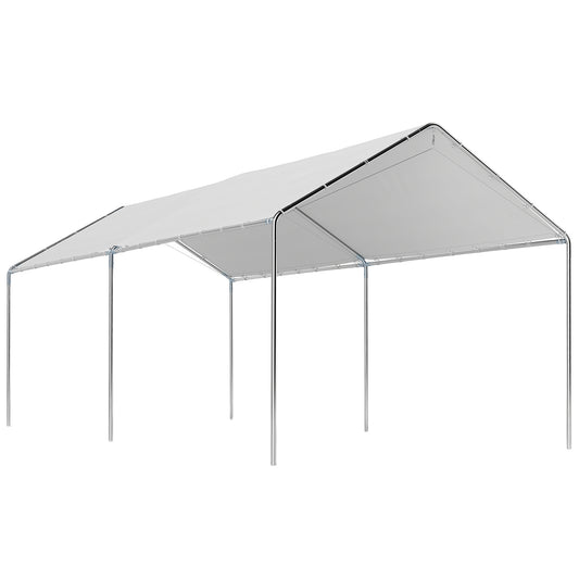 Photo of Outsunny 3 x 6m Heavy Duty Carport Garage Car Shelter Galvanized Steel Outdoor Open Canopy Tent Water UV Resistant Waterproof, White in White colour on a white background