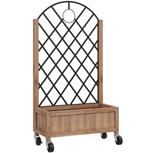 Photo of Outsunny Wooden Planter, with Metal Trellis - Brown/Black in Brown/Black colour on a white background