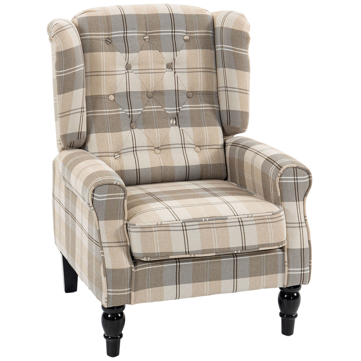 Photo of HOMCOM Wingback Accent Chair, Linen-Look Fabric Armchair with Thick Spring Cushion, High Back, Khaki Plaid in Plaid colour on a white background