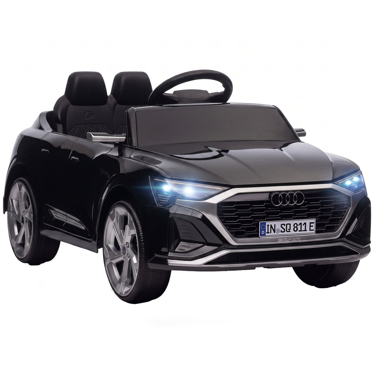 Photo of AIYAPLAY Audi Q8 etron Sportback Licensed Ride on Car with Remote Control, Four-Wheel Suspension, Soft Start for Ages 3-4, Black in Black colour on a white background