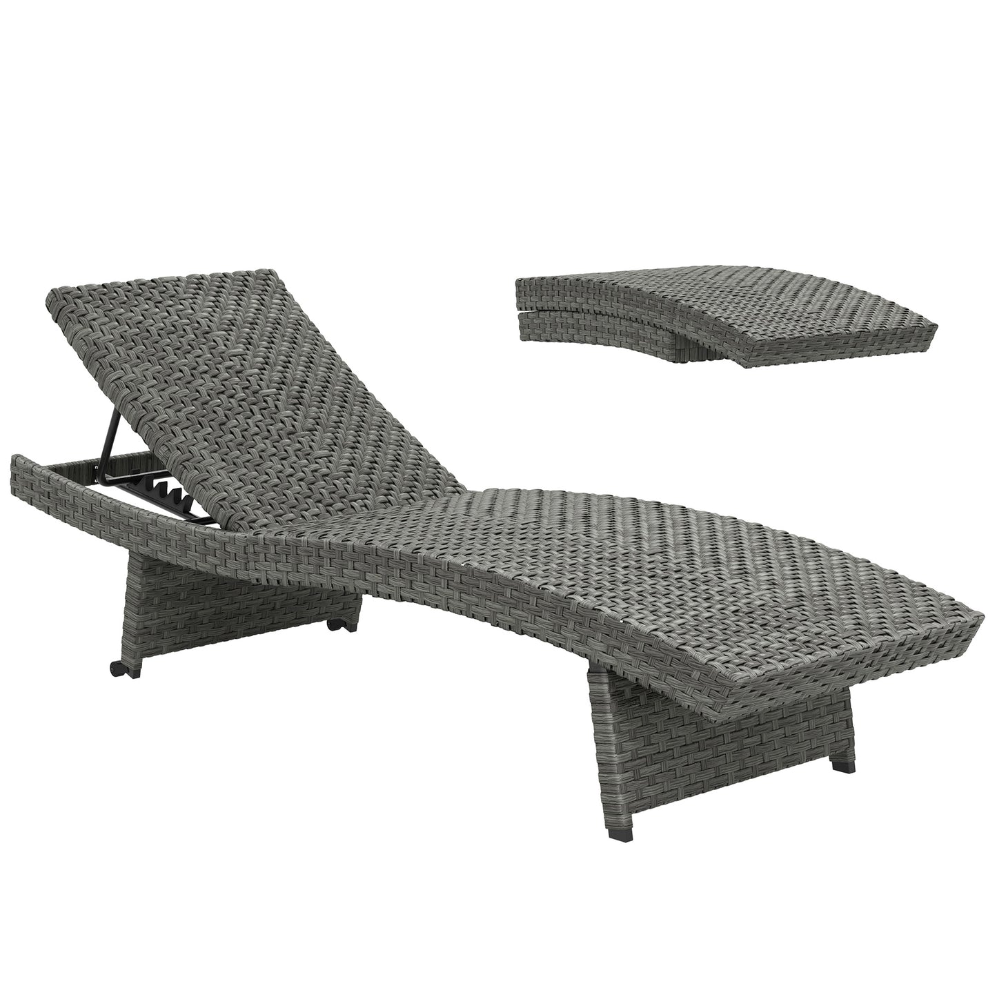 Photo of Outsunny Outdoor PE Rattan Sun Lounger, Folding Wicker Garden Lounger Recliner with 4-Level Adjustable Backrest, Rolling Sunbed Lounge Chair with Wheels, Non-Slip Legs for Balcony, Beach, Mixed-grey in Mixed-grey colour on a white background