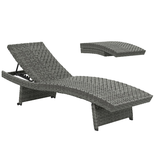 Photo of Outsunny Outdoor PE Rattan Sun Lounger, Folding Wicker Garden Lounger Recliner with 4-Level Adjustable Backrest, Rolling Sunbed Lounge Chair with Wheels, Non-Slip Legs for Balcony, Beach, Mixed-grey in Mixed-grey colour on a white background