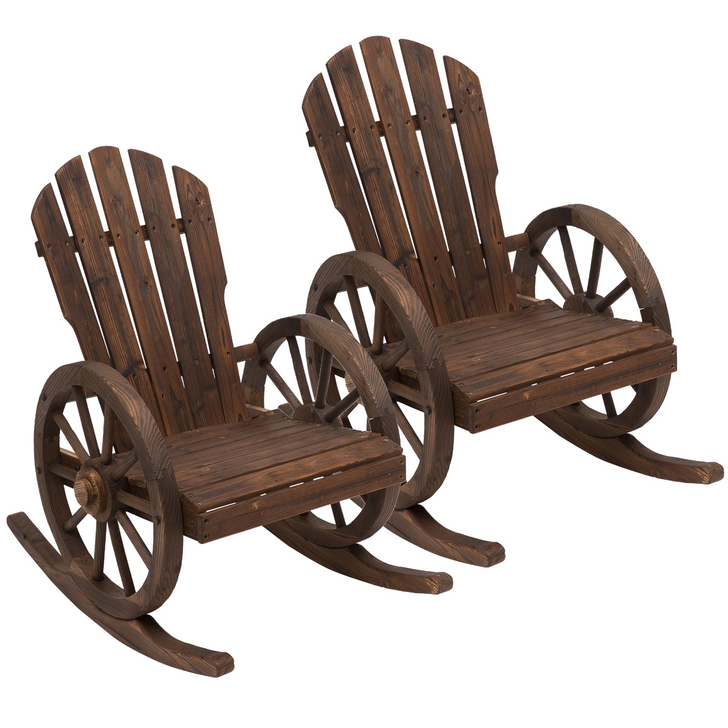 Photo of Outsunny 2 Piece Wooden Adirondack Rocking Chair Reclining Armchair Outdoor Garden Furniture Patio Porch Rocker - Carbonized Wood Colour in Colour colour on a white background