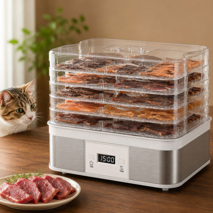 HOMCOM dehydrator drying meat on five clear trays