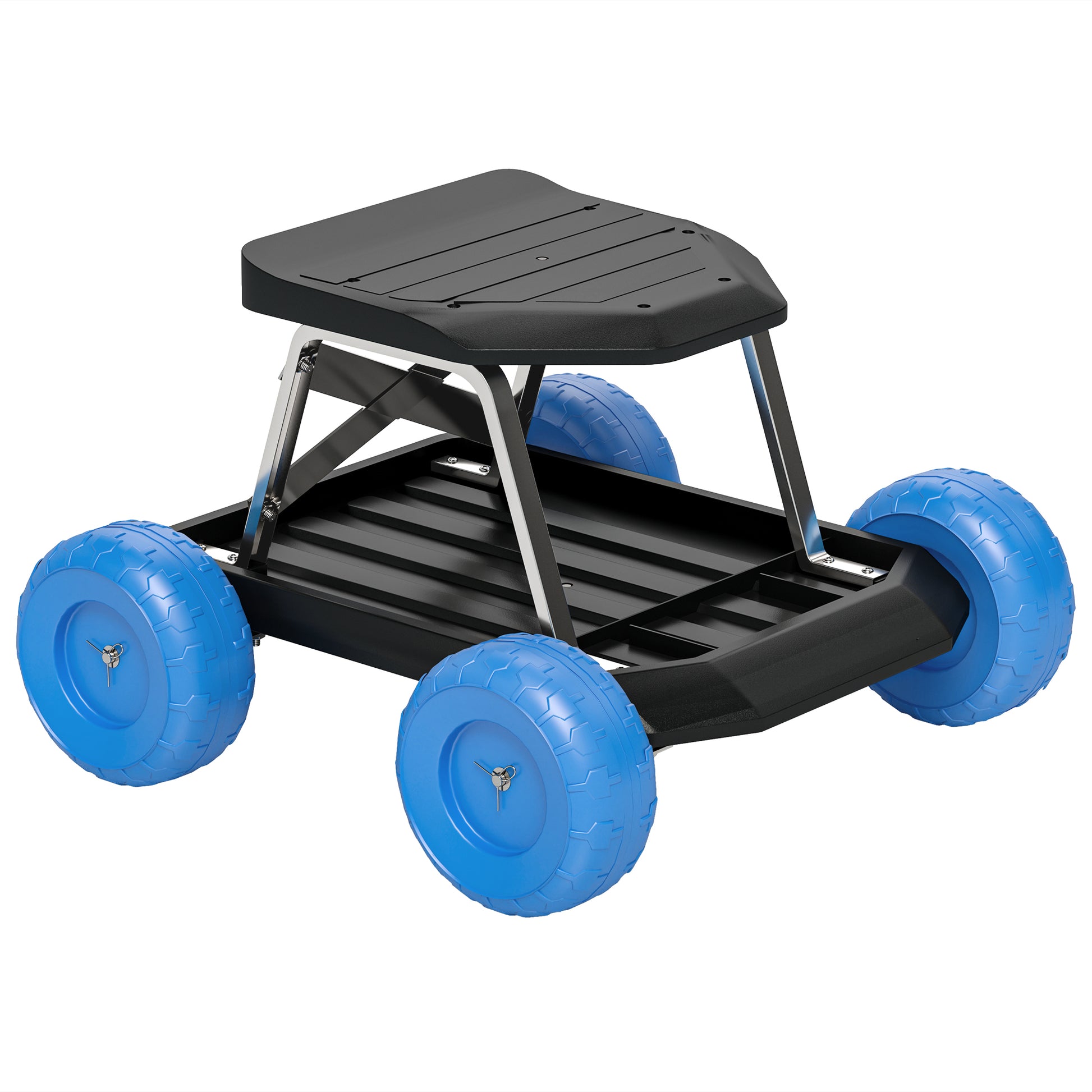 Photo of Outsunny Garden Storage Cart, with Top Seat - Blue in Blue colour on a white background