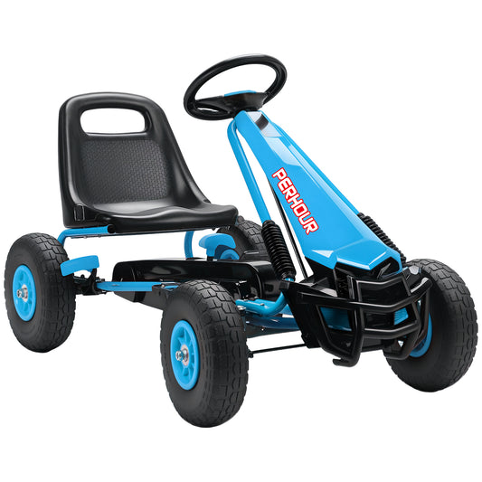 Photo of AIYAPLAY Kids Pedal Go Kart with Adjustable Seat, EVA Tyres, Manual Clutch, Brake, Go Kart for Kids 3-8 Years, Blue in Blue colour on a white background