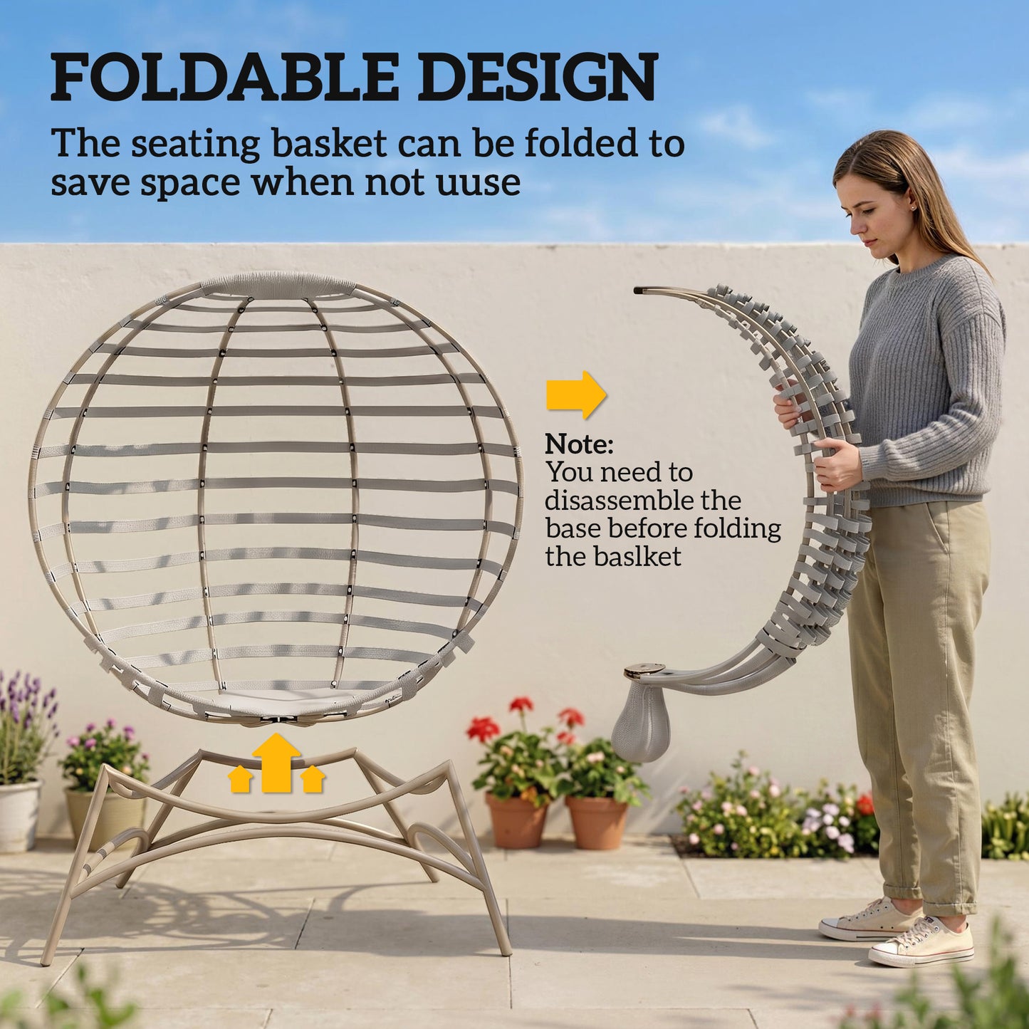 Outsunny Egg Chair with Cushion & Side Pocket - Light Grey