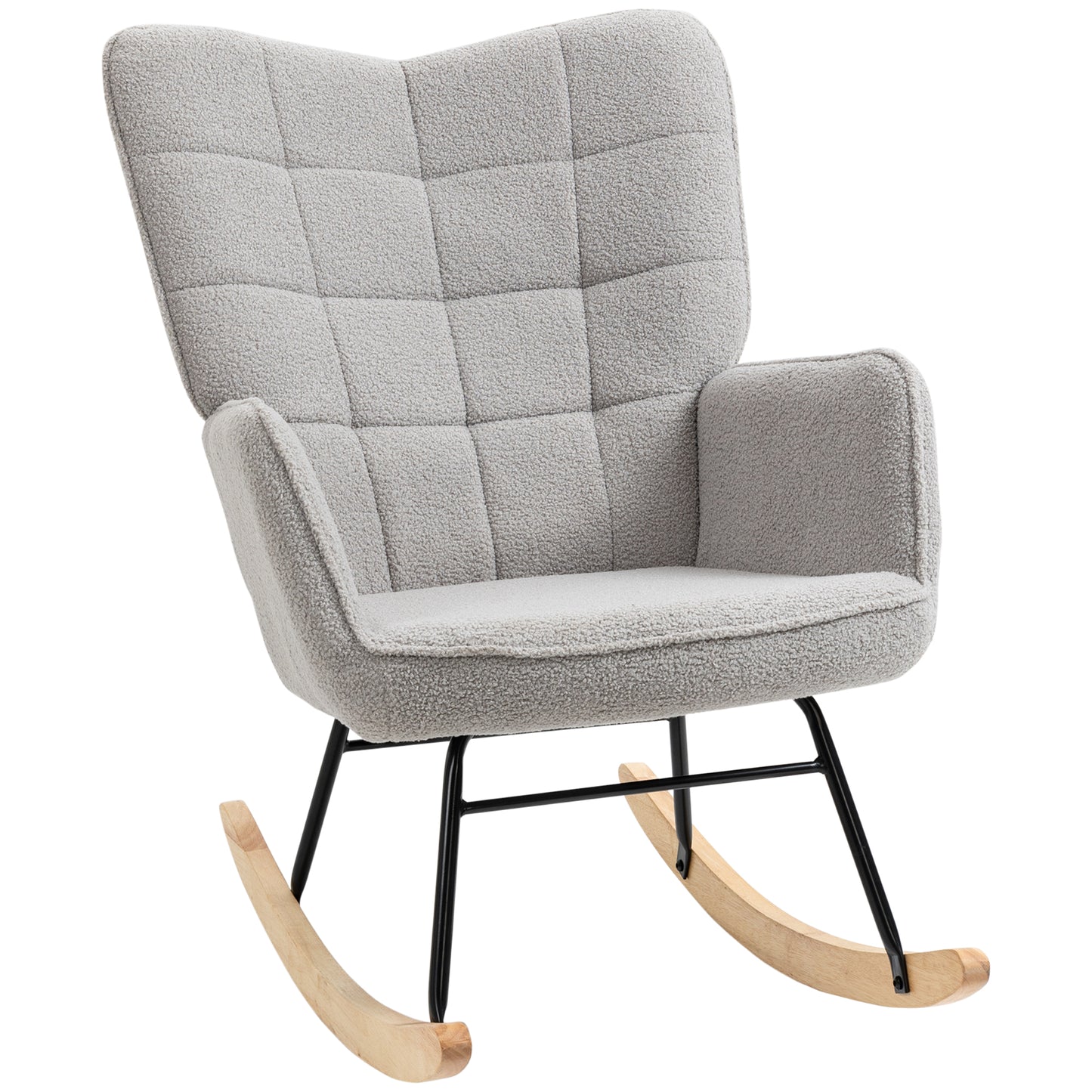 Photo of HOMCOM Berber Fleece Nursery Glider Rocker for Nursing, Wingback Rocking Chair for Living Room, Light Grey in Grey colour on a white background