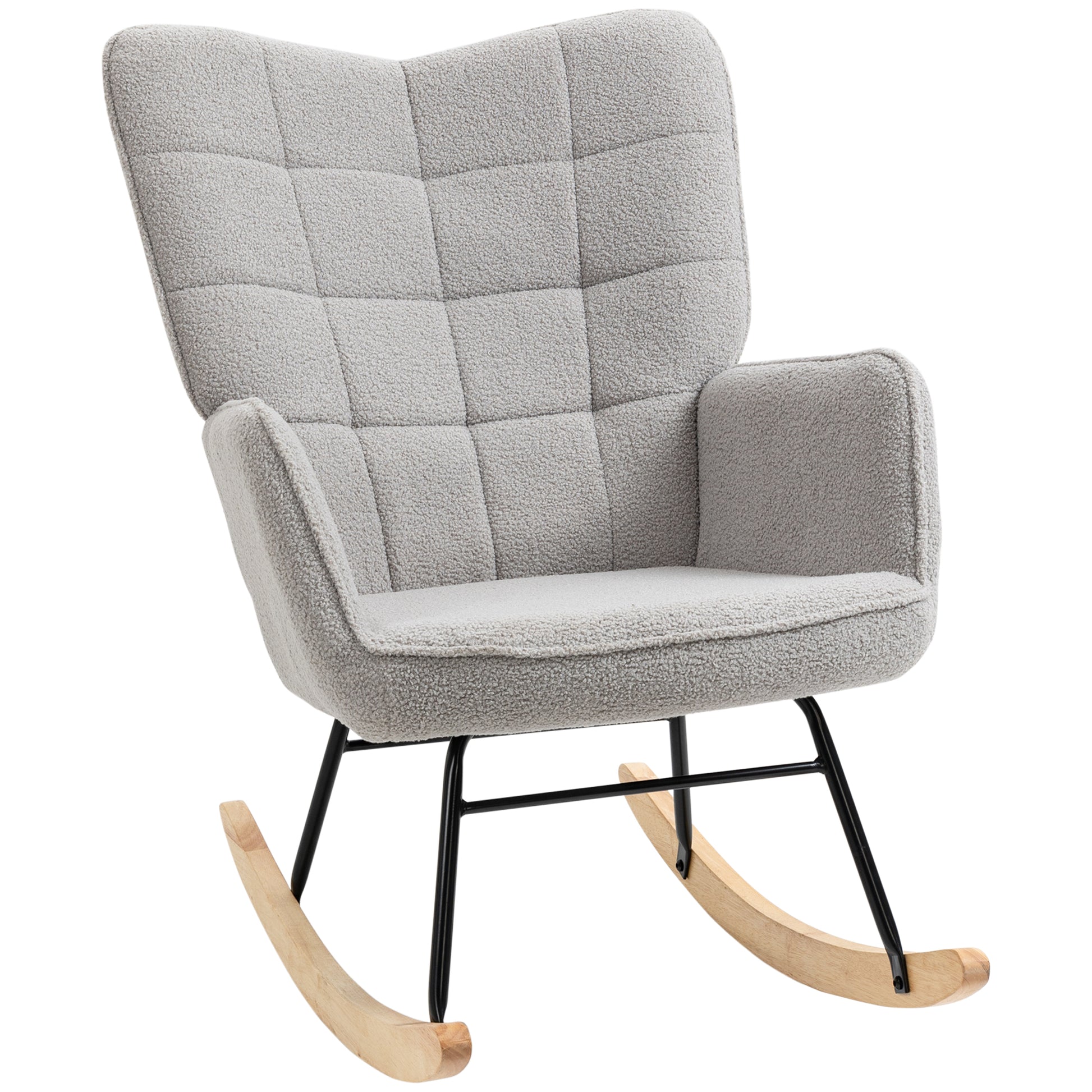 Photo of HOMCOM Berber Fleece Nursery Glider Rocker for Nursing, Wingback Rocking Chair for Living Room, Light Grey in Grey colour on a white background