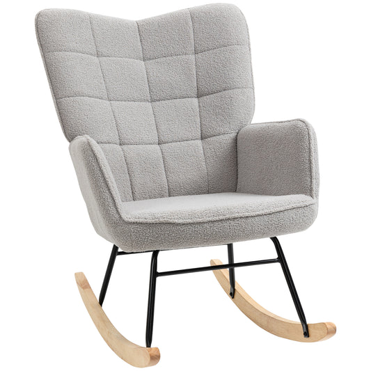 Photo of HOMCOM Berber Fleece Nursery Glider Rocker for Nursing, Wingback Rocking Chair for Living Room, Light Grey in Grey colour on a white background