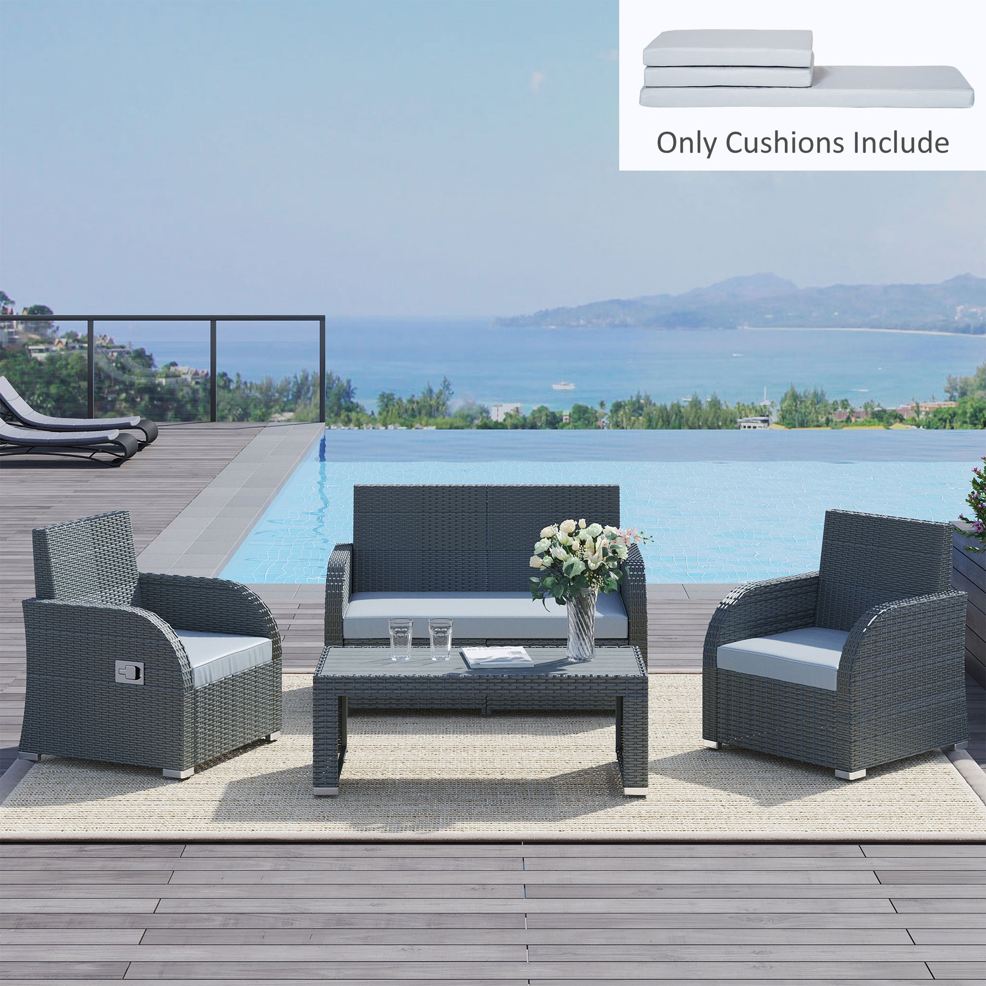 Photo of Outsunny 3 PCs Outdoor Seat Cushion for Rattan Furniture, Garden Furniture Cushions, Grey in Grey colour on a white background