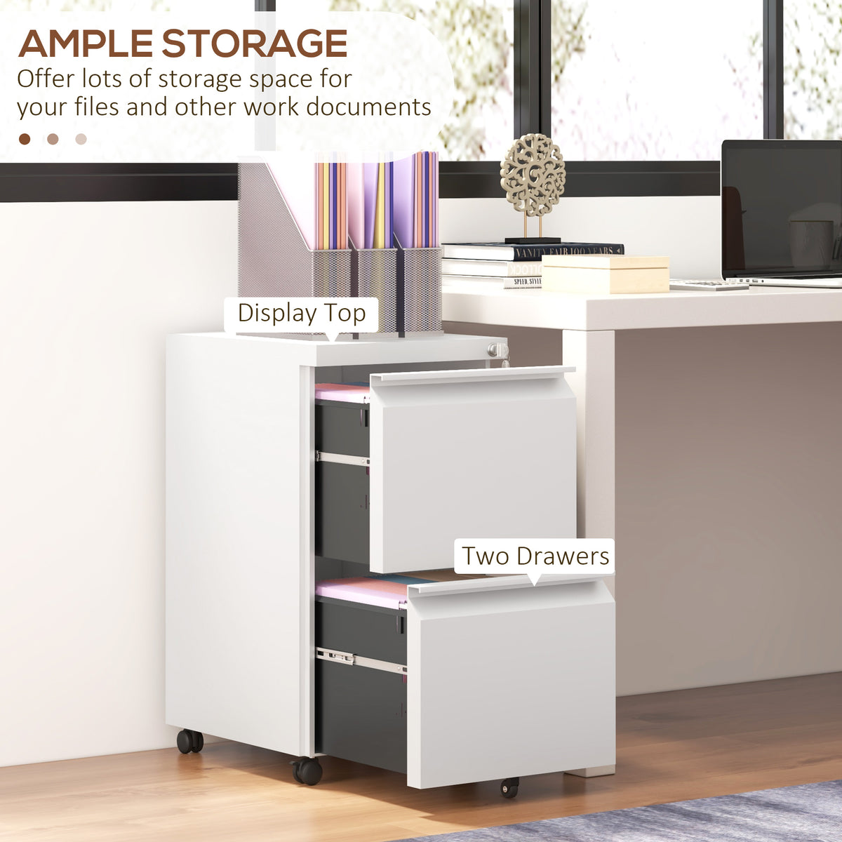 Vinsetto 2-Drawer Filing Cabinet w/ Adjustable Hanging Bar Lockable File Cabinet White
