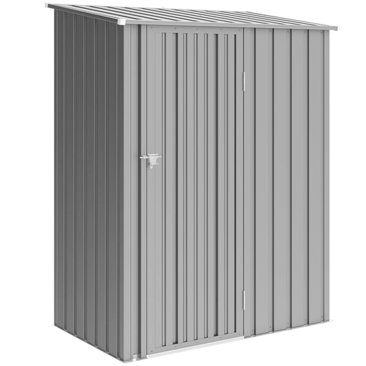 Photo of Outsunny 5ft x 3ft Garden Storage Shed, Outdoor Metal Shed with Sloped Roof, Aluminium Grey in Grey colour on a white background