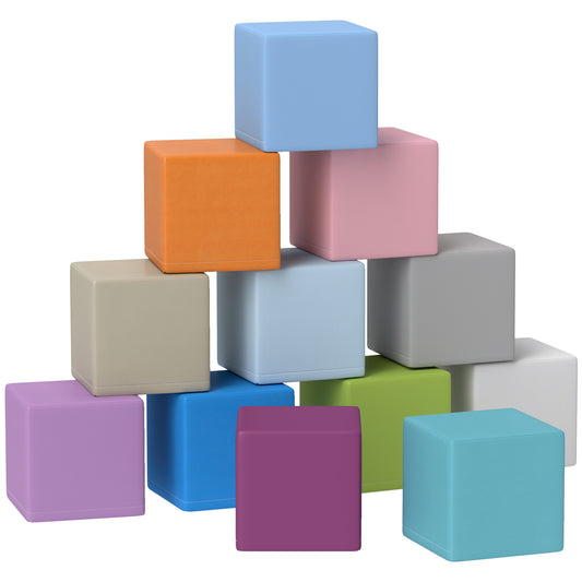 Photo of HOMCOM 12 PCs Soft Play Blocks, Soft Foam Toy, Building and Stacking Blocks for Kids, Blue in Blue colour on a white background