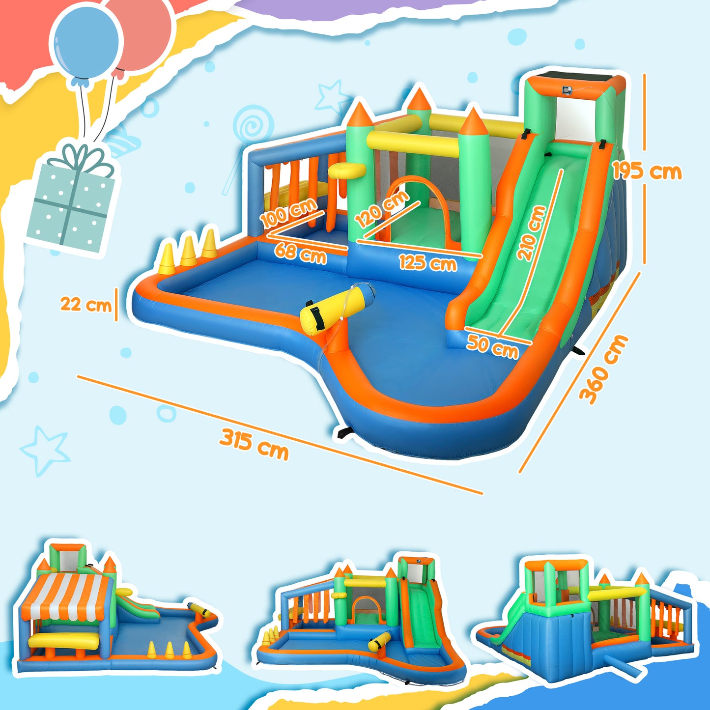AIYAPLAY 8 in 1 Inflatable Bounce House with 550W Blower, Slide, 2 Pools, Basketball Hoop, Climbing Wall, Water Gun, Ring Toss