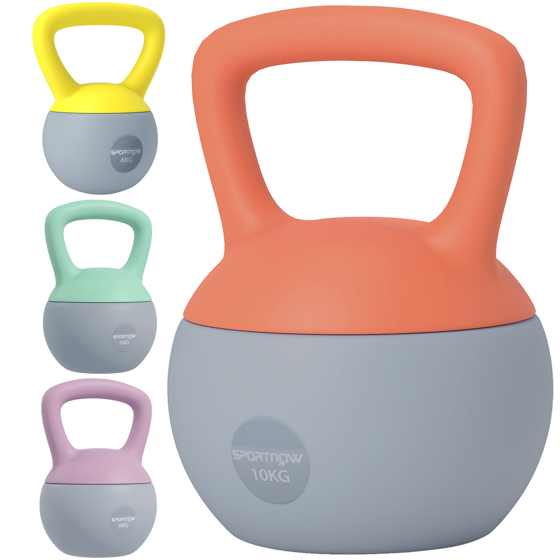 Photo of SPORTNOW 4kg/6kg/8kg/10kg Soft Kettlebell, Set of 4 Kettle Bell with Non-Slip Handle for Home Gym Weight Lifting and Strength Training in Training colour on a white background