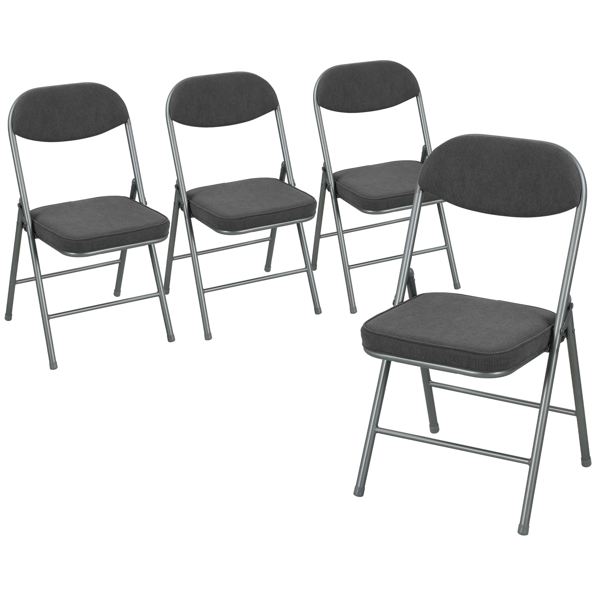 Photo of HOMCOM Set of Four Folding Corduroy Seat Chairs - Dark Grey in Grey colour on a white background