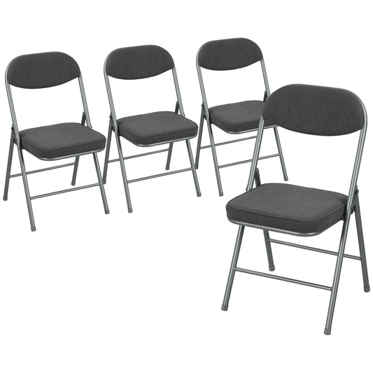 Photo of HOMCOM Set of Four Folding Corduroy Seat Chairs - Dark Grey in Grey colour on a white background