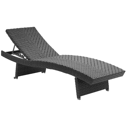 Photo of Outsunny Outdoor PE Rattan Sun Lounger, Folding Wicker Garden Lounger Recliner with 4-Level Adjustable Backrest, Rolling Sunbed Lounge Chair with Wheels, Non-Slip Legs for Balcony, Beach, Black in Black colour on a white background
