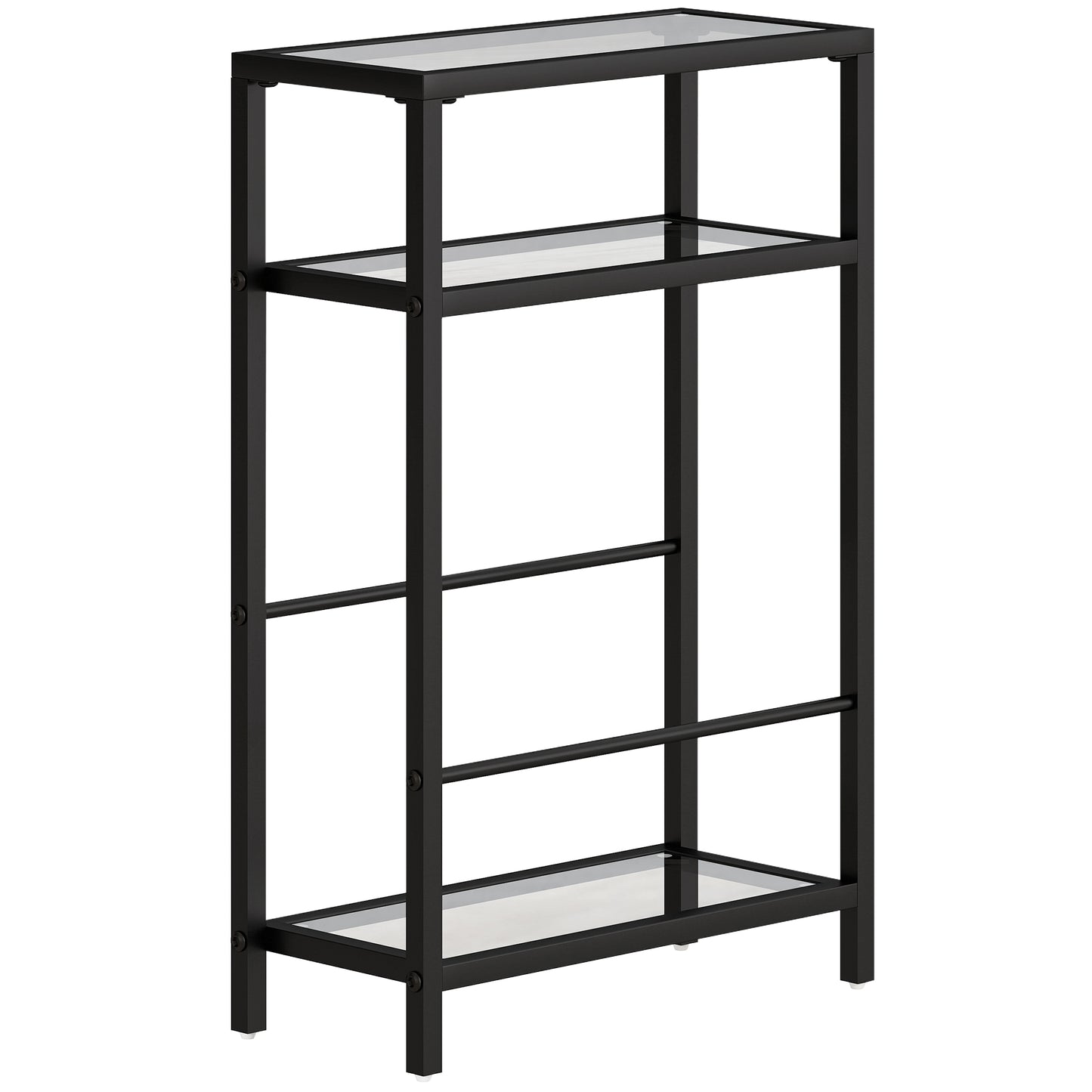 Photo of HOMCOM 3-Tier Side Table, Narrow End Table with Storage Shelf and Tempered Glass Tabletop for Small Spaces, Black in Black colour on a white background