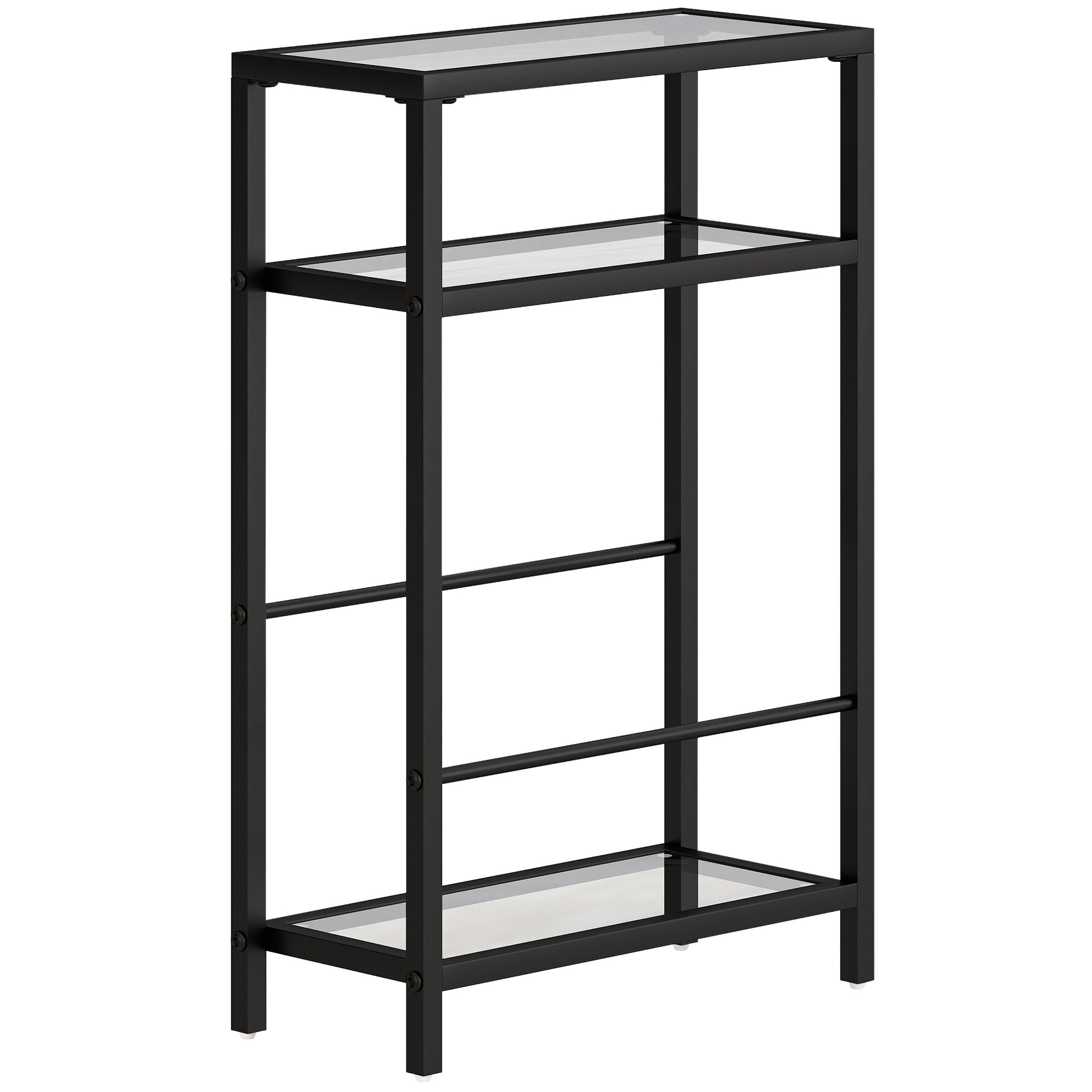 Photo of HOMCOM 3-Tier Side Table, Narrow End Table with Storage Shelf and Tempered Glass Tabletop for Small Spaces, Black in Black colour on a white background