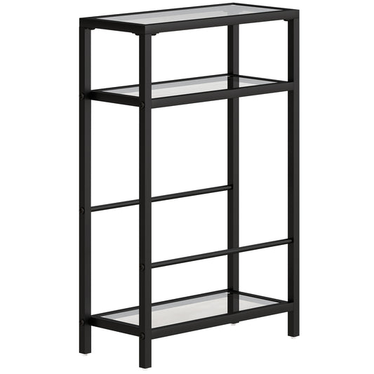 Photo of HOMCOM 3-Tier Side Table, Narrow End Table with Storage Shelf and Tempered Glass Tabletop for Small Spaces, Black in Black colour on a white background