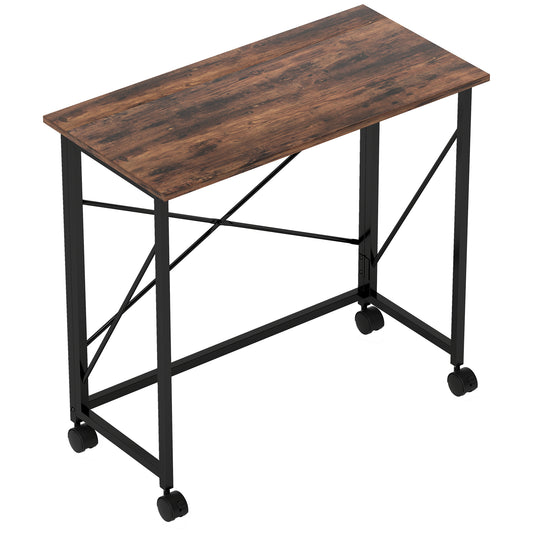 Photo of HOMCOM 80 cm Folding Desk on Wheels - Rustic Brown in Brown colour on a white background