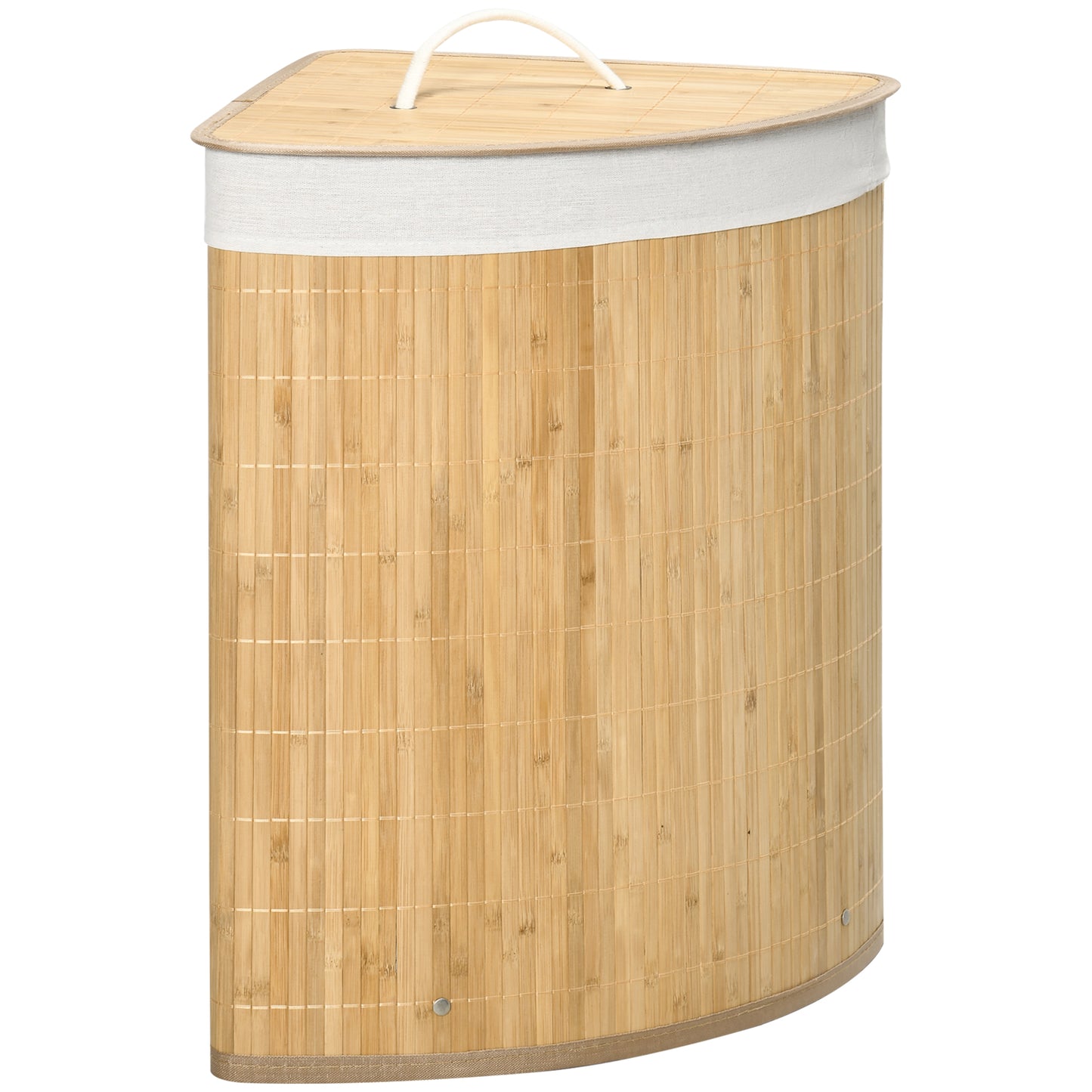 Photo of HOMCOM Bamboo Laundry Basket with Lid, 55 Litres Laundry Hamper with Removable Washable Lining,  Corner Washing Baskets, 38 x 38 x 57cm, Natural in Natural colour on a white background