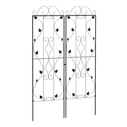 Photo of Outsunny Metal Trellis Set of 2, Garden Trellis for Climbing Plants Support Frames, Leaf Design in Design colour on a white background