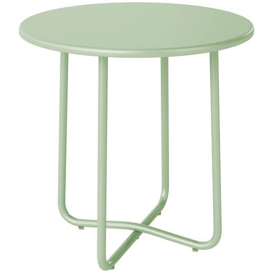 Photo of Outsunny 48 cm Round Garden Side Table, Small Metal Outdoor Garden Table with Rolled Edge, Green in Green colour on a white background