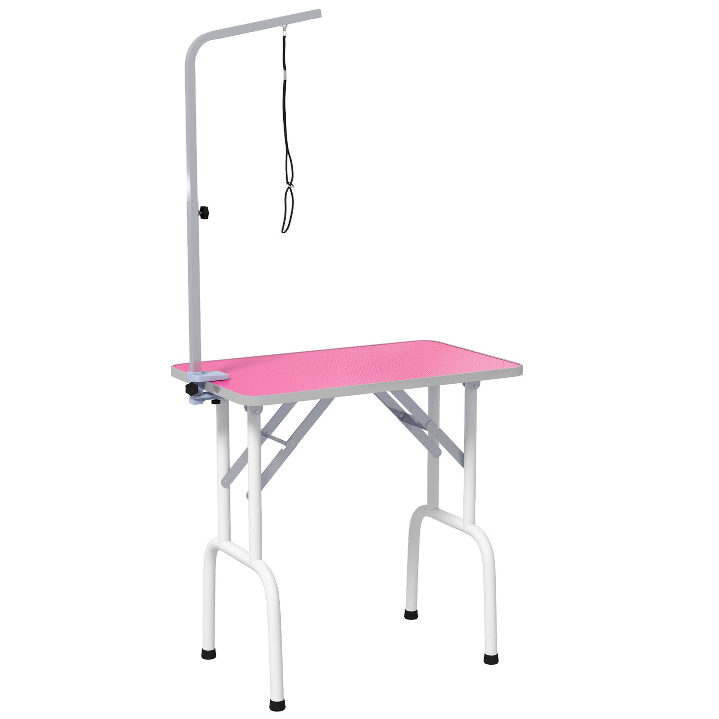 Photo of PawHut 32" Foldable Dog Grooming Table Pet Drying Beauty Table Adjustable Fixed Arm Rubber Top, Pink in Pink colour on a white background