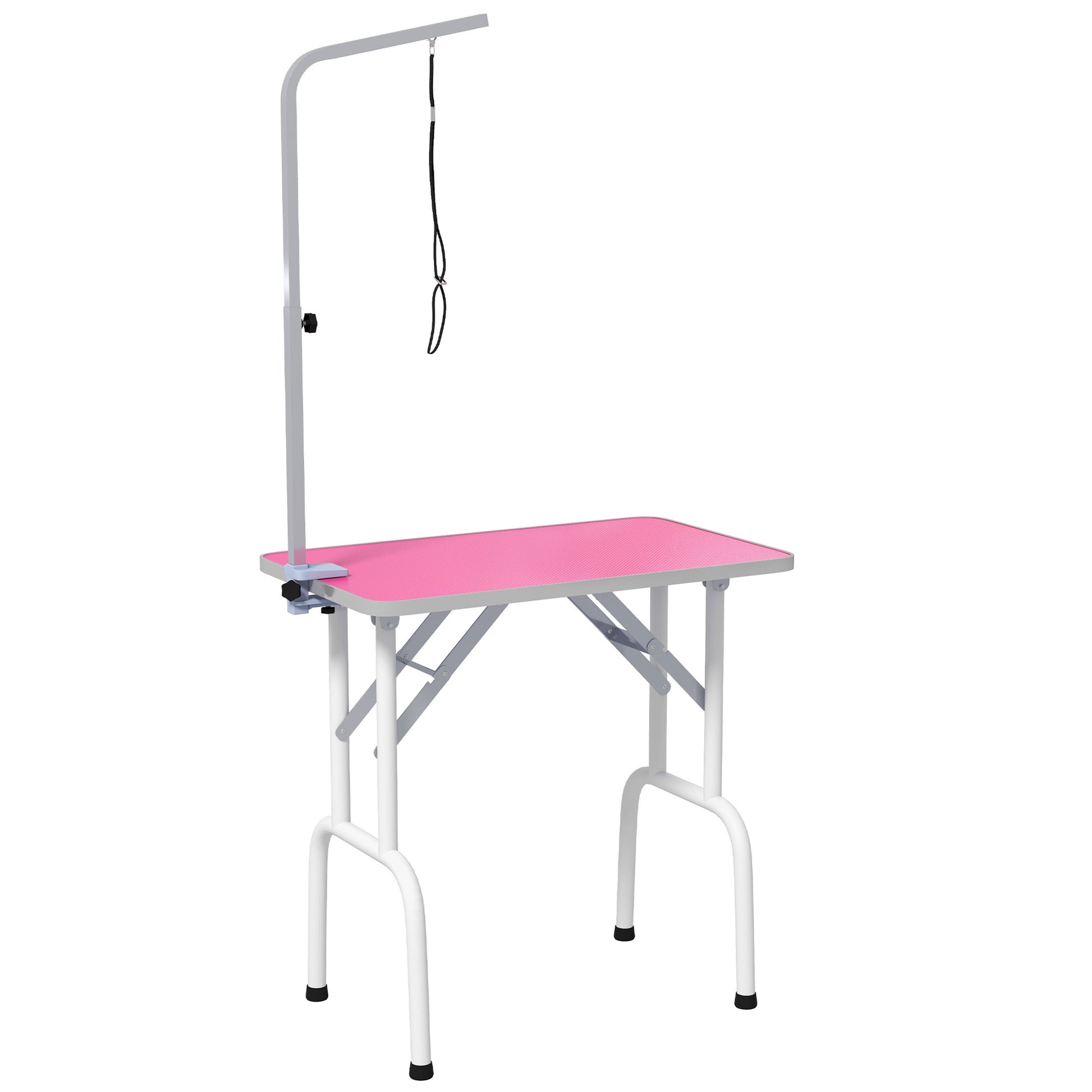 Photo of PawHut 32" Foldable Dog Grooming Table Pet Drying Beauty Table Adjustable Fixed Arm Rubber Top, Pink in Pink colour on a white background